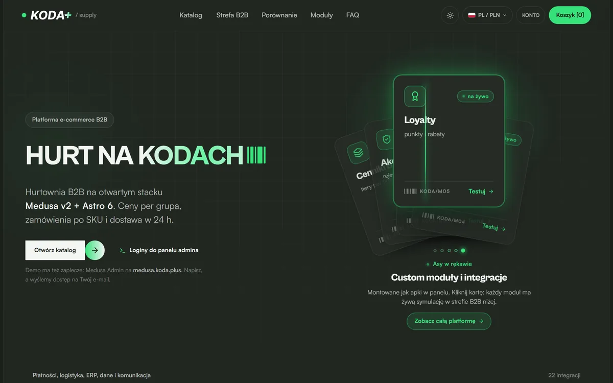 Sklep demo KODA SUPPLY (demo.koda.plus) – widok desktop