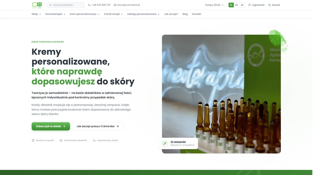 Strona główna cremebar.pl – widok desktop