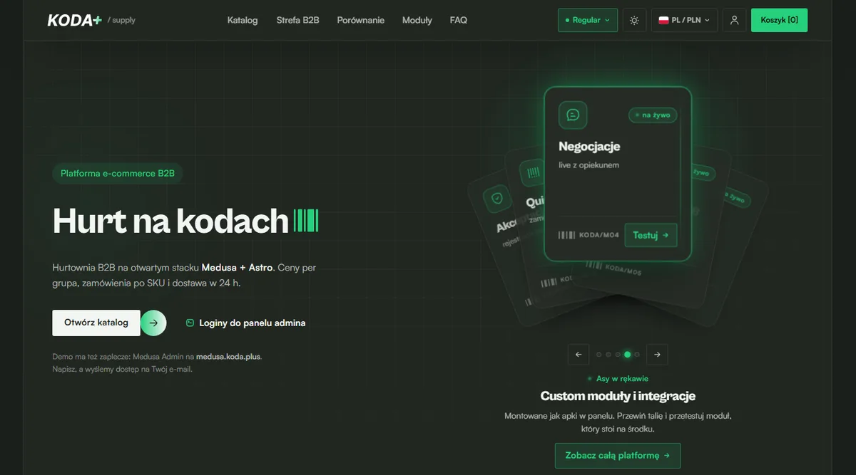 Sklep demo KODA SUPPLY (demo.koda.plus) – widok desktop